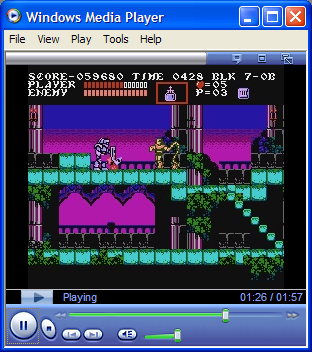 A converted UberNES movie playing in Windows Media Player